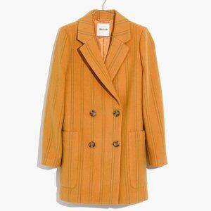 Madewell Hollis Wool Double-Breasted Coat in Curry Stripe - Size XSmall